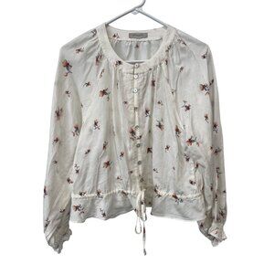 Outerknown Blouse Size Medium Floral Button Up Long Sleeve Organic Cotton Boho